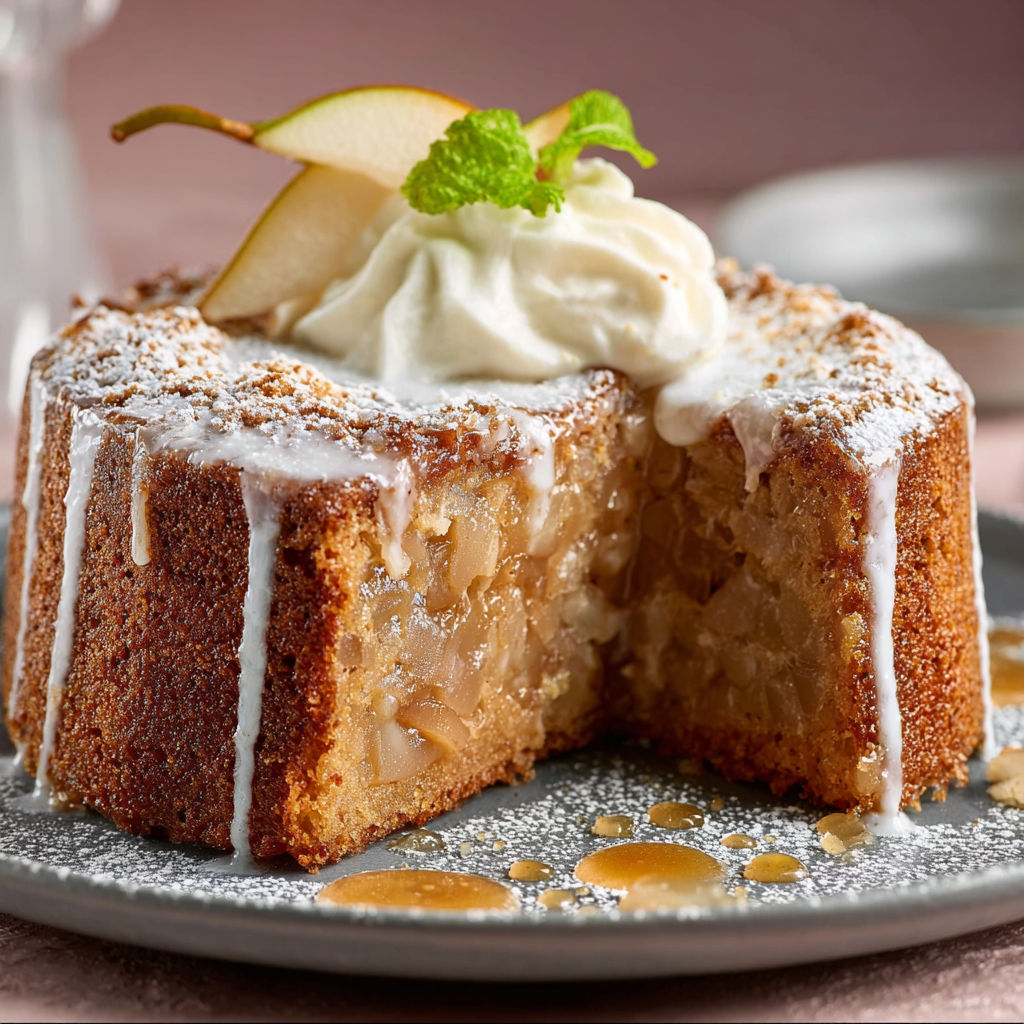A slice of cake with white icing and a green garnish.