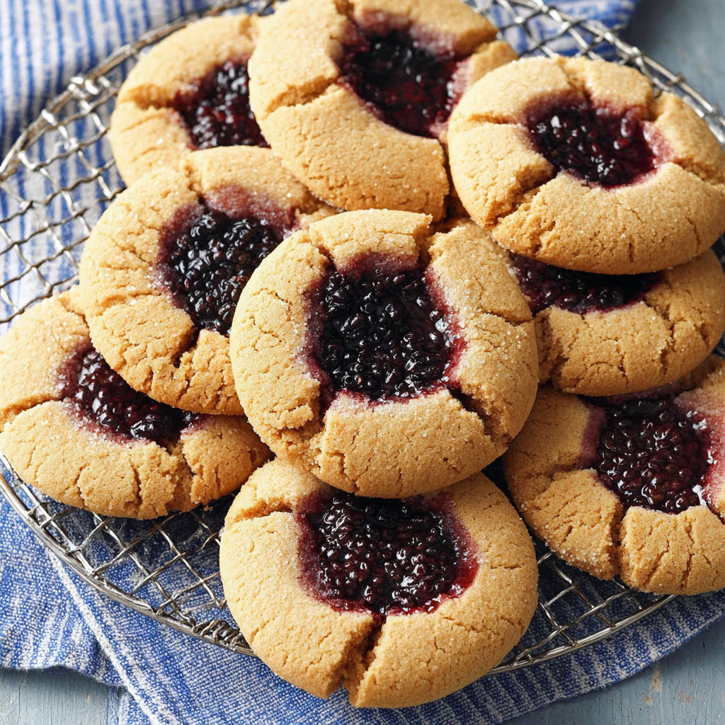 A plate of cookies with blueberry jam.