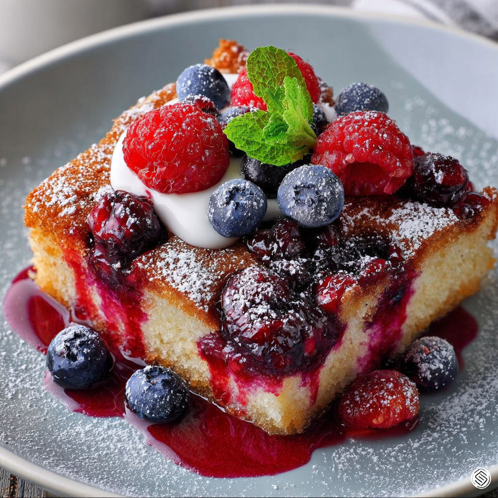 A slice of honey berry sheet cake.