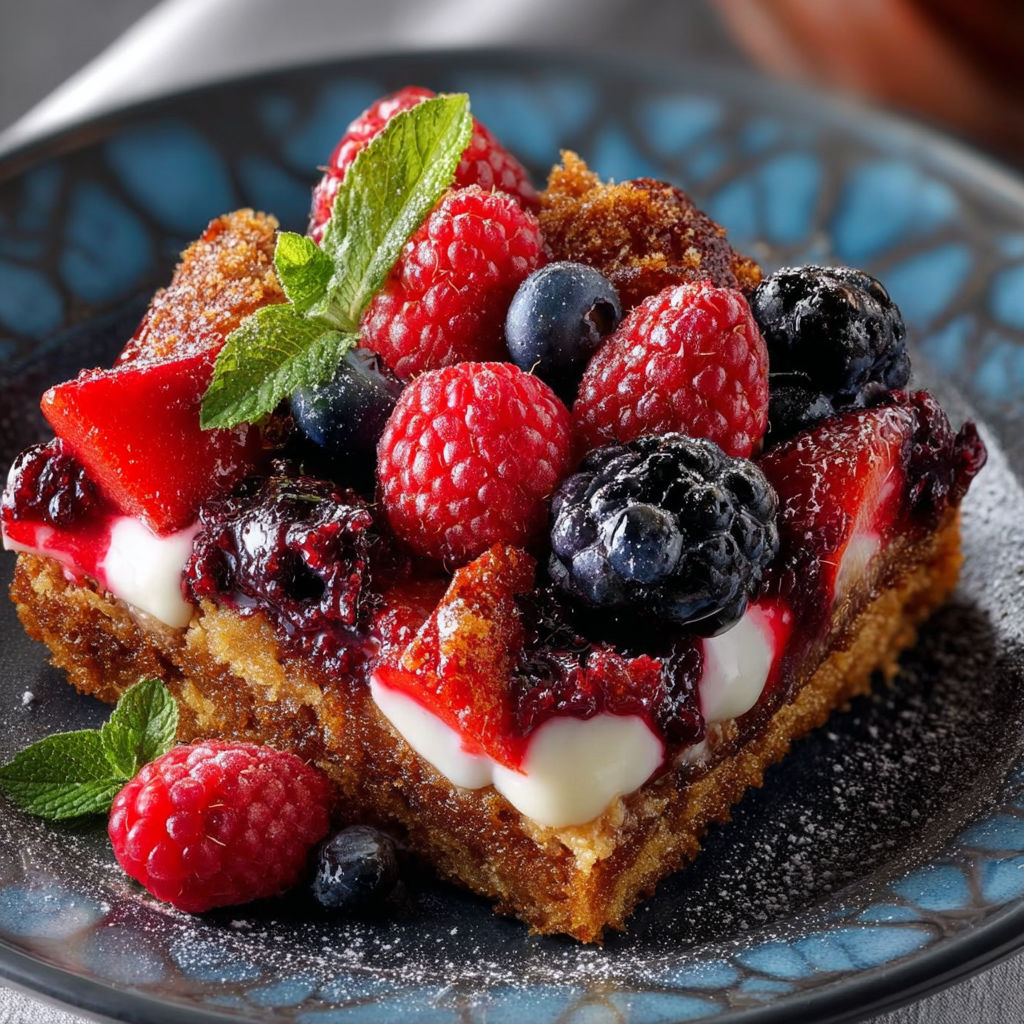 A slice of honey berry sheet cake.