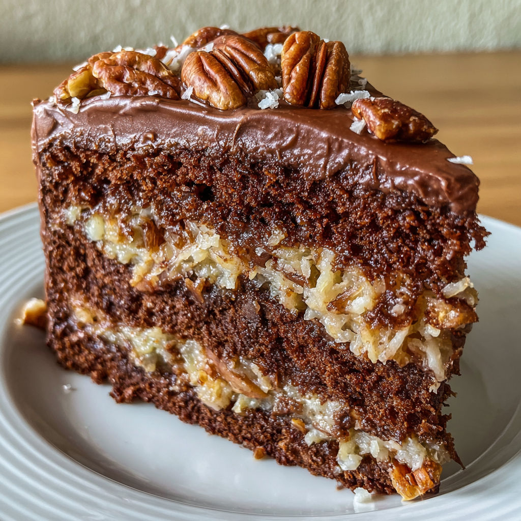A slice of German Chocolate Cake.
