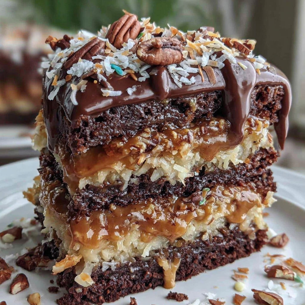 A slice of German Chocolate Cake.