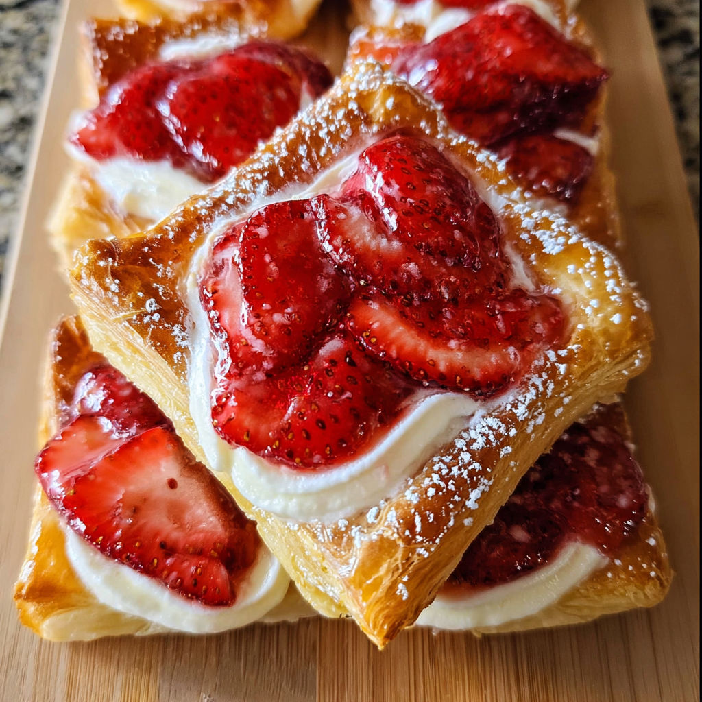 A plate of strawberry danishes.