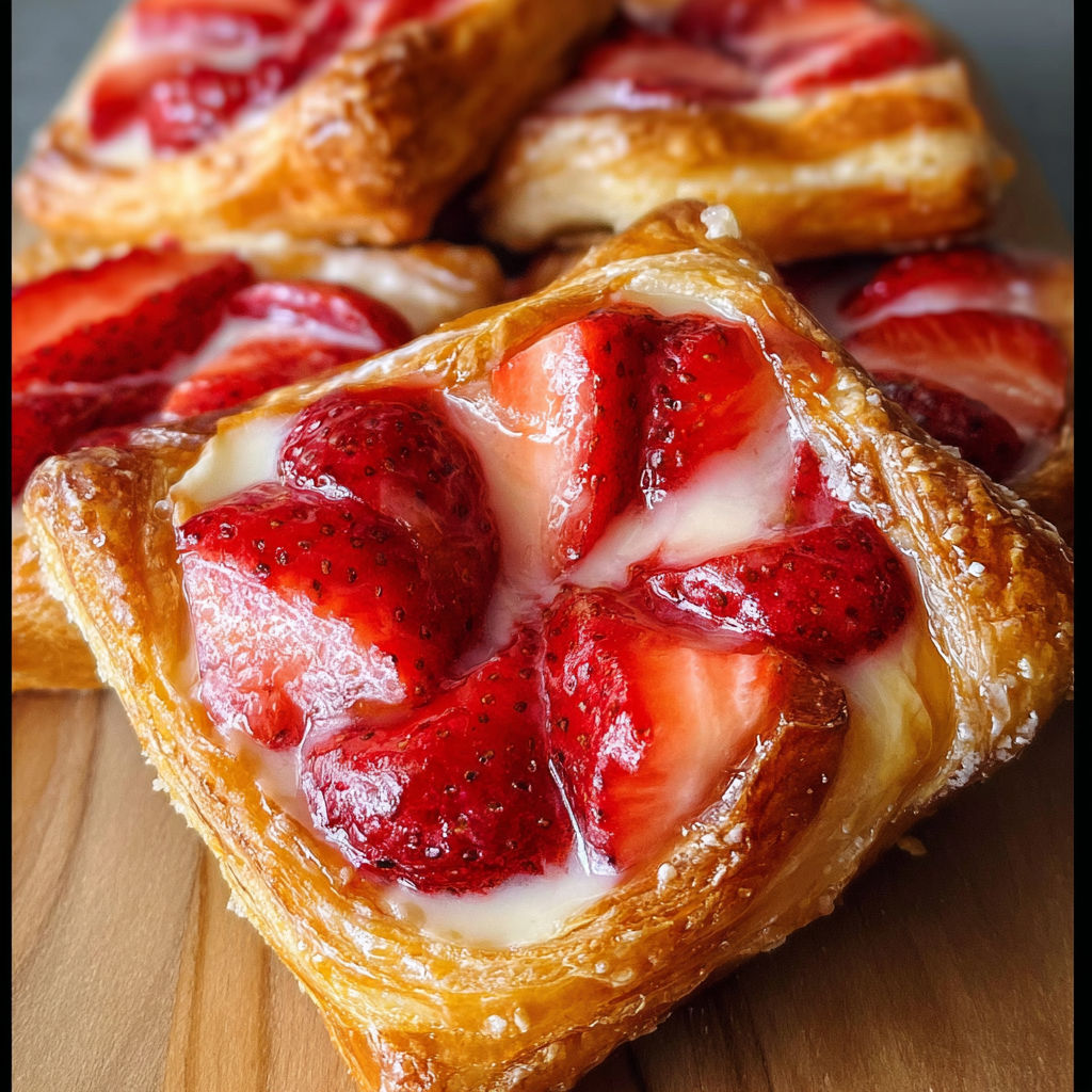 A pastry with strawberries on top.