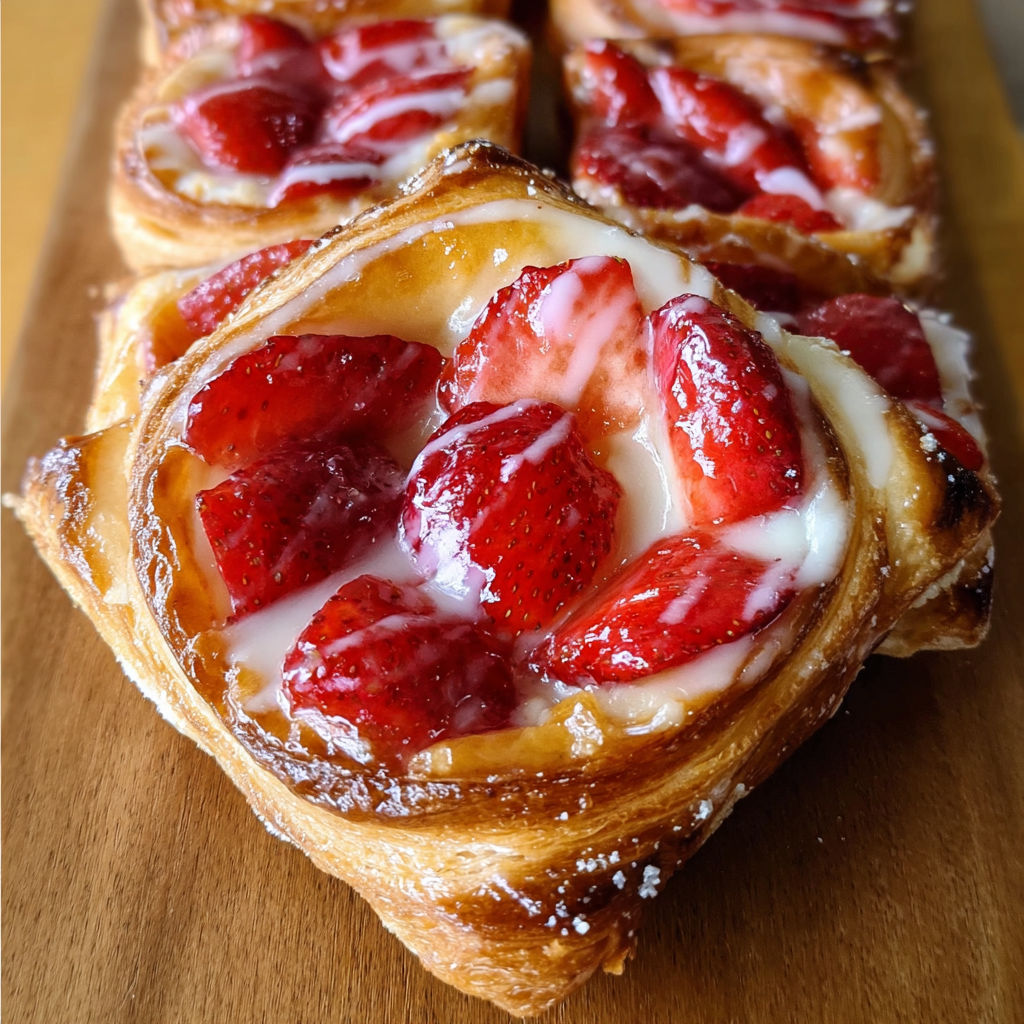A pastry with strawberries on top.