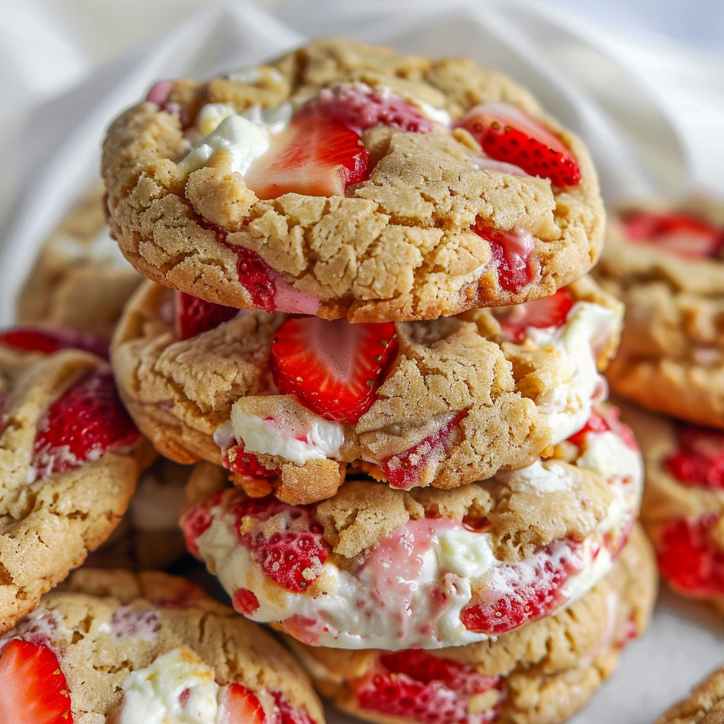 A stack of strawberry cheesecake cookies.