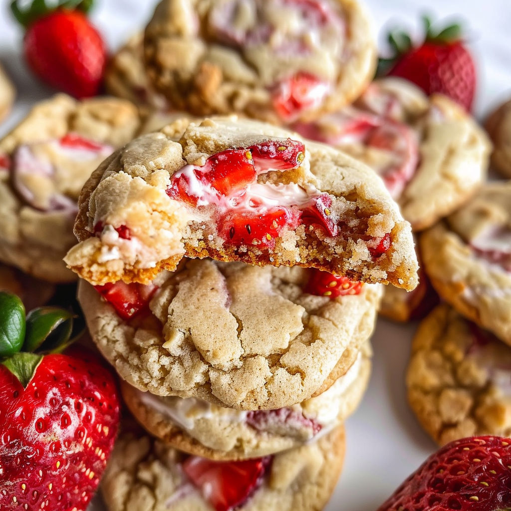 A plate of strawberry cheesecake cookies.