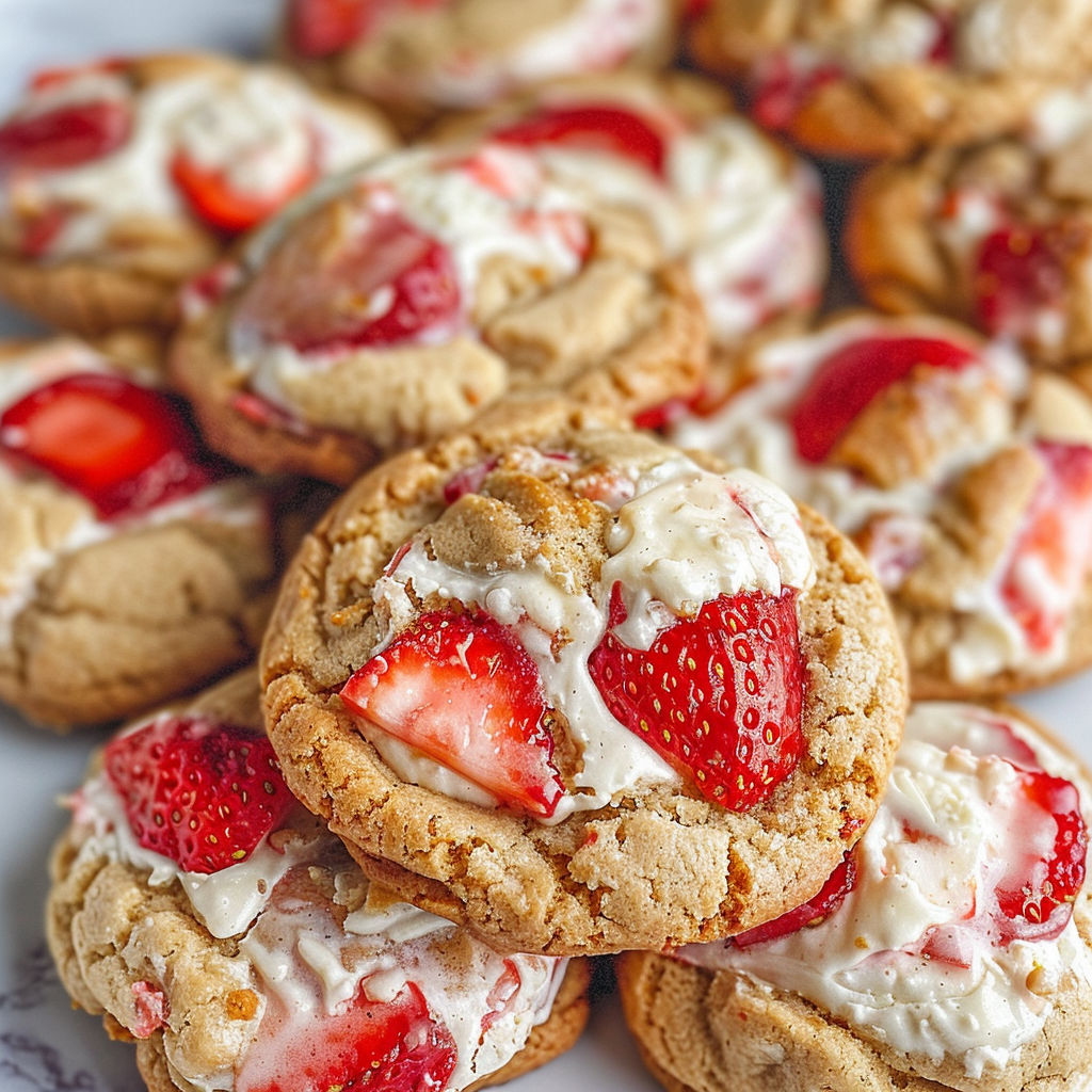 A plate of strawberry cheesecake cookies.