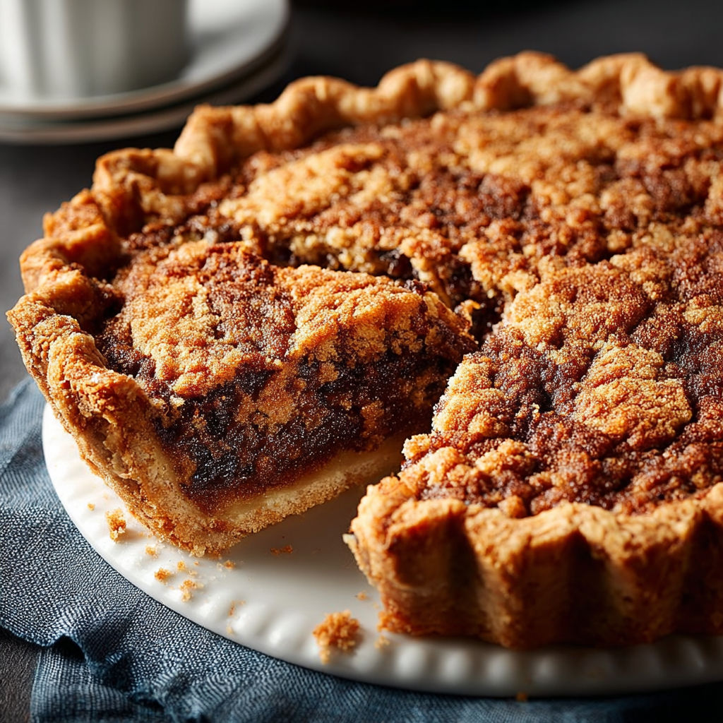 A slice of pie on a plate.