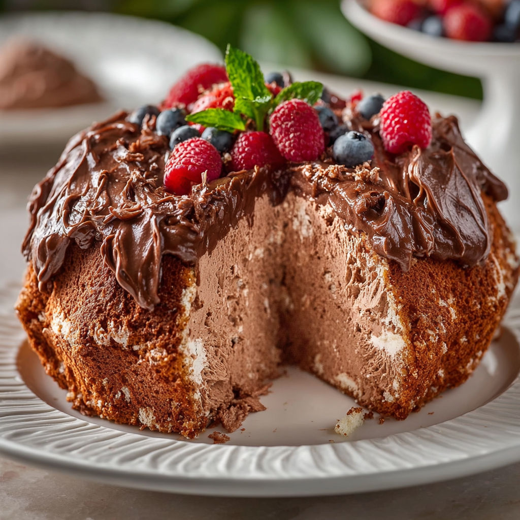 A slice of chocolate angel food cake.