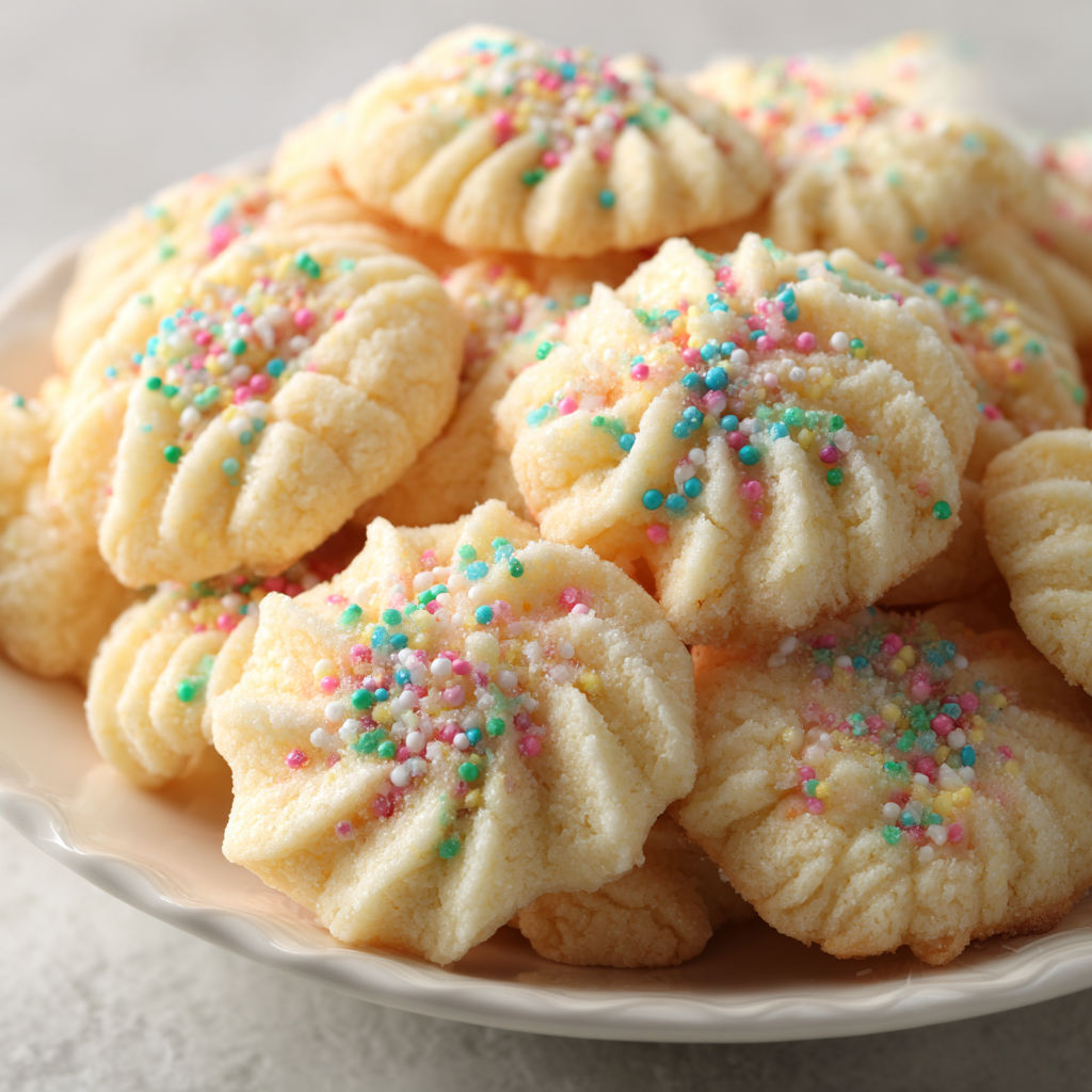 A plate of sprinkled cookies.