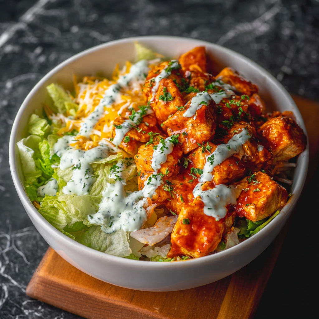 A bowl of chicken with sauce and cheese.