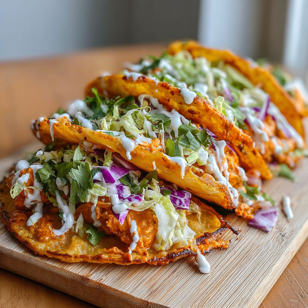 A plate of food with a buffalo chicken smash burger taco.