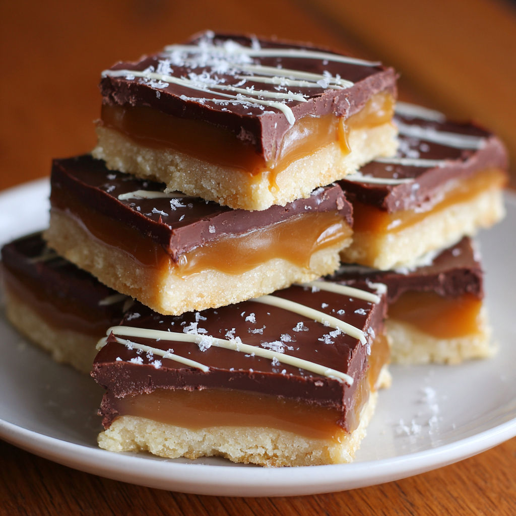 A stack of Millionaire's Shortbread bars.