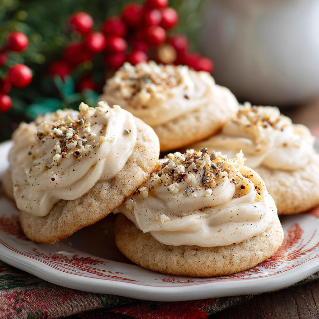 A plate of frosted eggnog cookies.