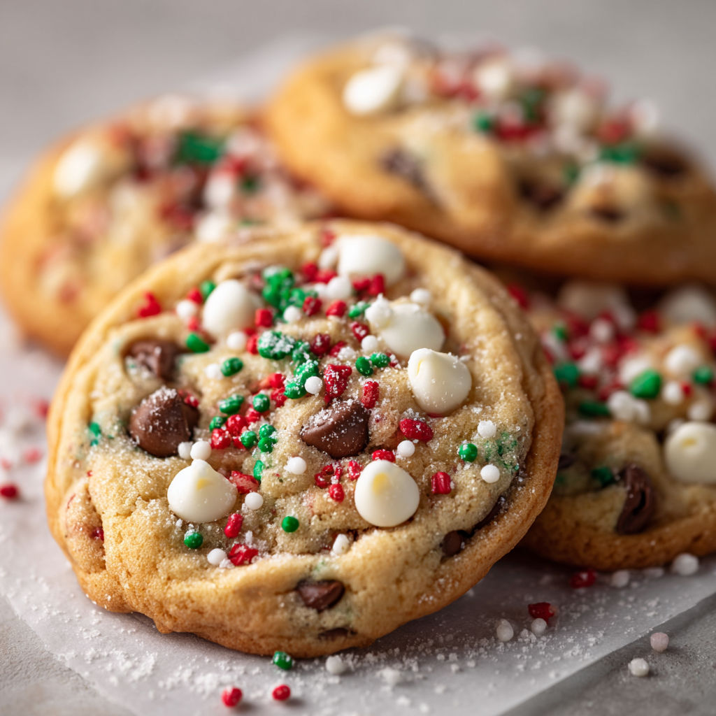 A plate of cookies with white and red sprinkles.