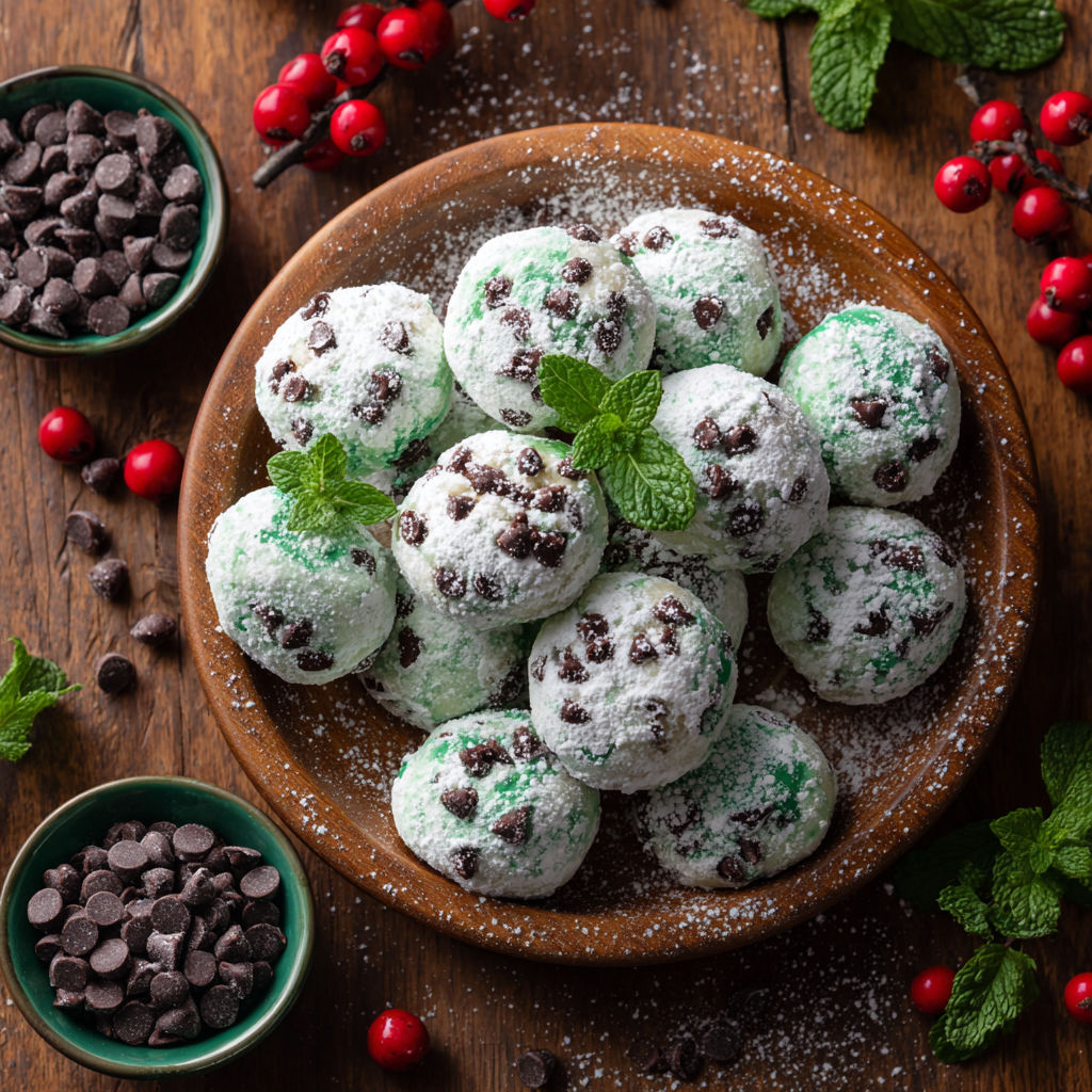 A plate of green and white cookies.
