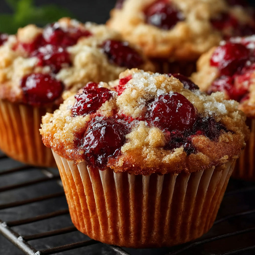 A muffin with cherries on top.