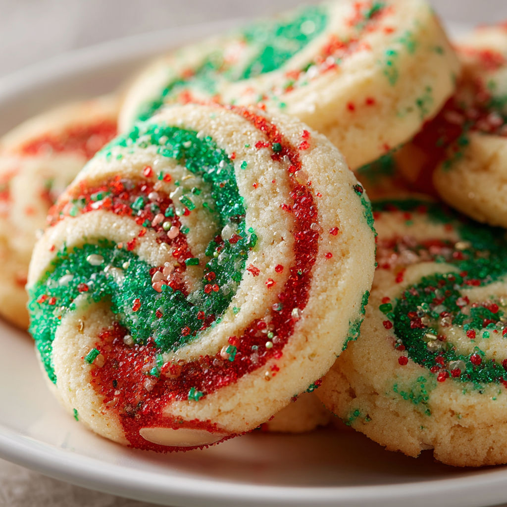 A plate of cookies with green, red, and white colors.