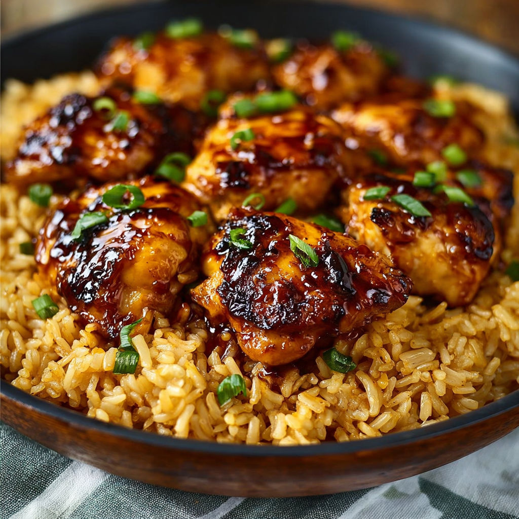 A plate of rice with chicken and sauce.