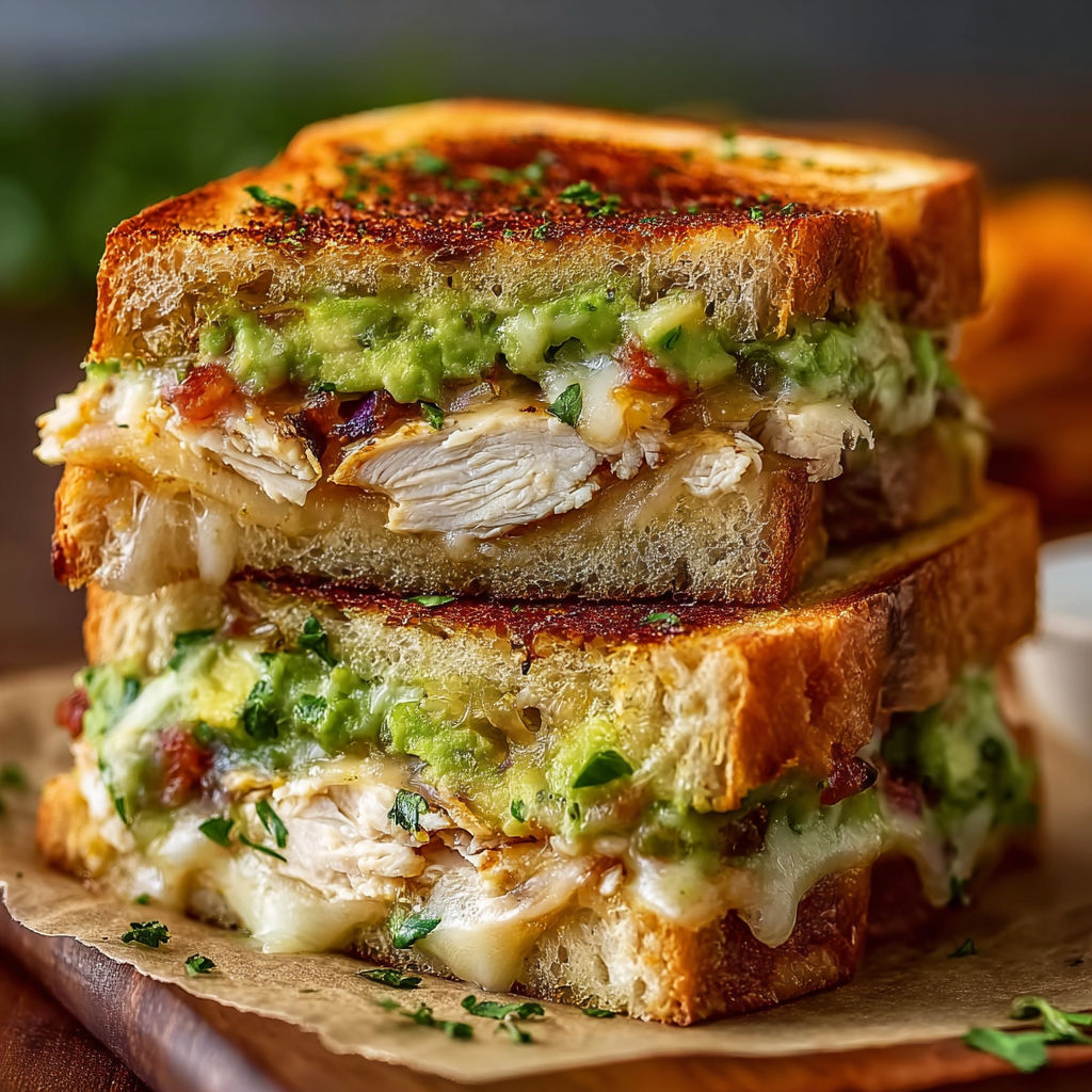 A sandwich with avocado and bacon on top.