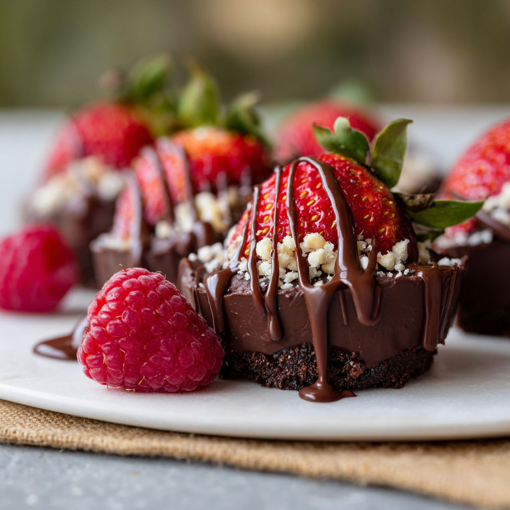 A plate of chocolate covered strawberries.
