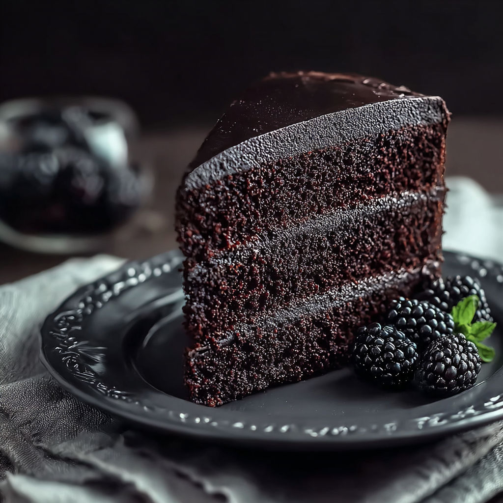 A slice of chocolate cake on a plate.