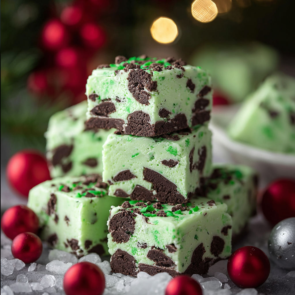A stack of mint oreo fudge.