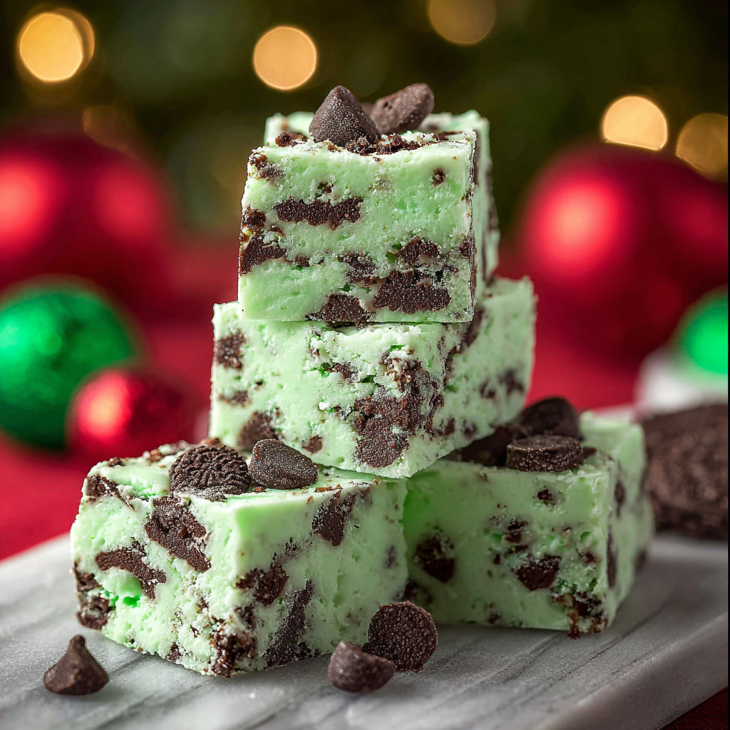 A stack of mint oreo fudge.