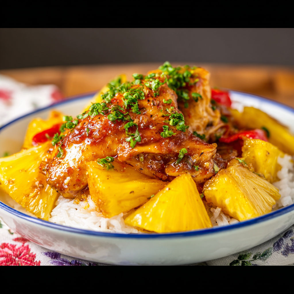 A plate of food with rice and chicken.