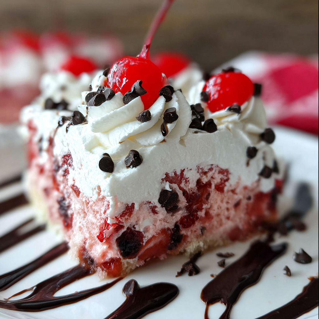 A slice of cake with white icing and cherries.