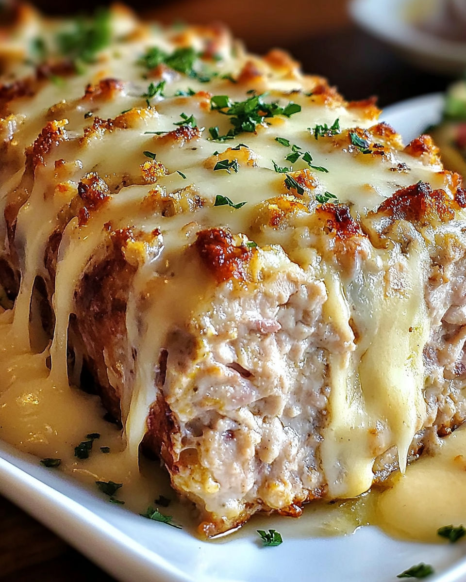A piece of meat with cheese on top.
