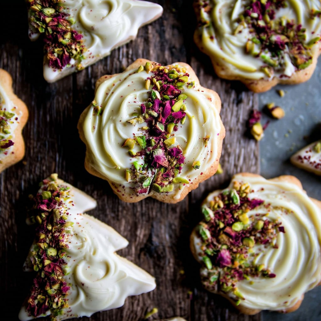 A close up of a cookie with pink and white frosting.