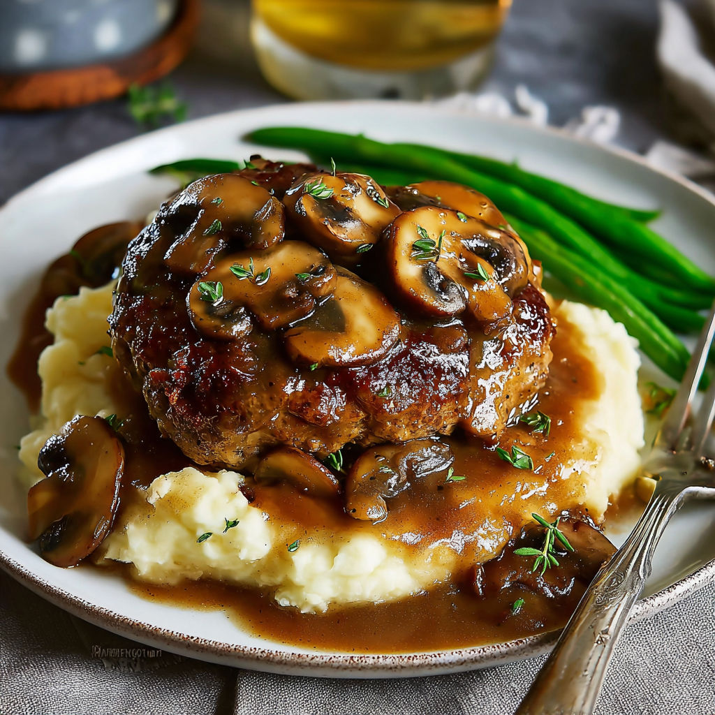 A plate of food with mushrooms and gravy.