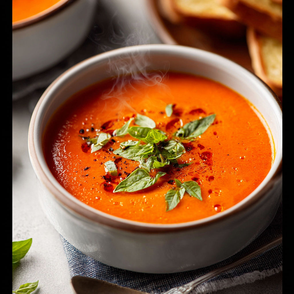 A bowl of soup with a spoon in it.