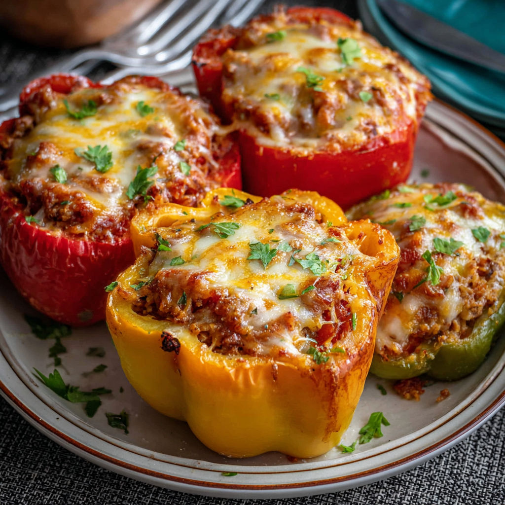 A plate of food with peppers and cheese.
