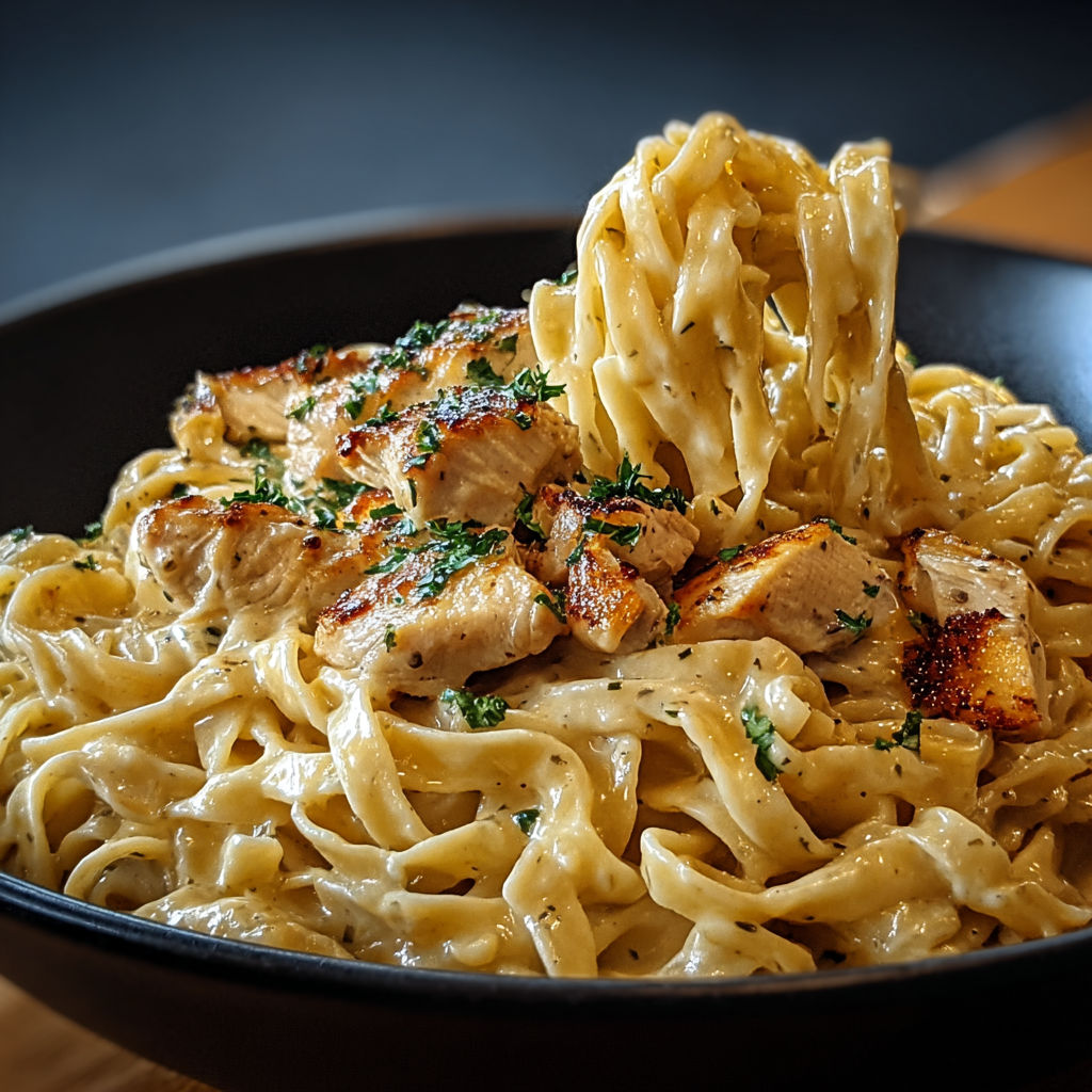 A bowl of chicken noodles.