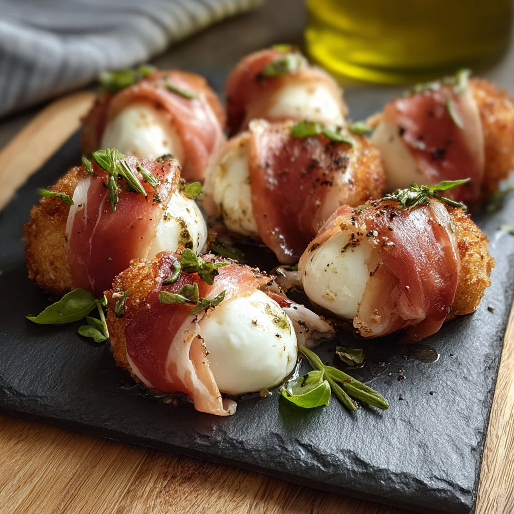 A plate of food with bacon wrapped around cheese.