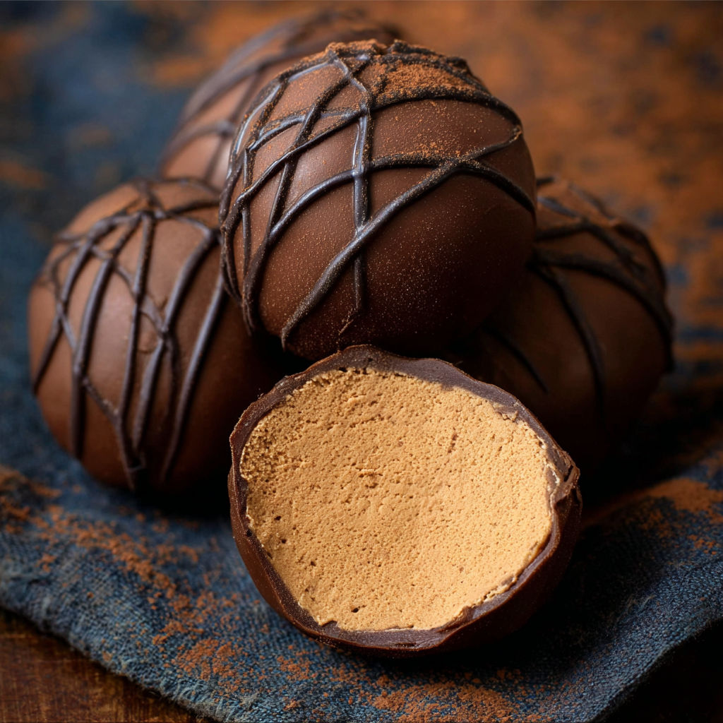 Chocolate truffles with a hole in the center.
