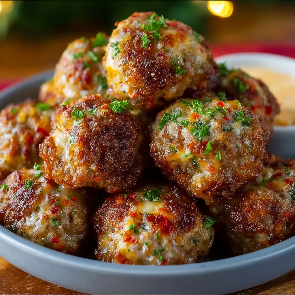 Bowl of meatballs with dip.