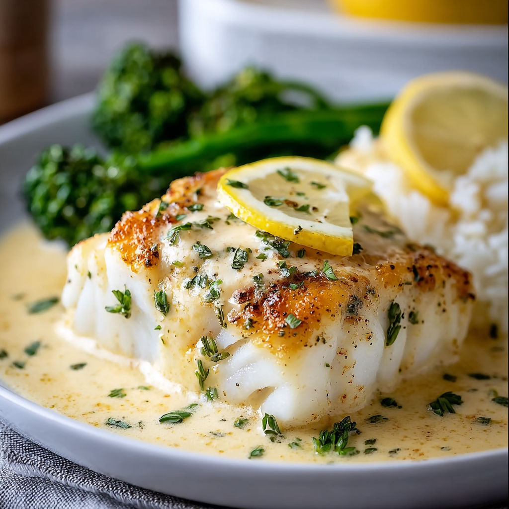 A plate of food with fish, broccoli, and lemon.