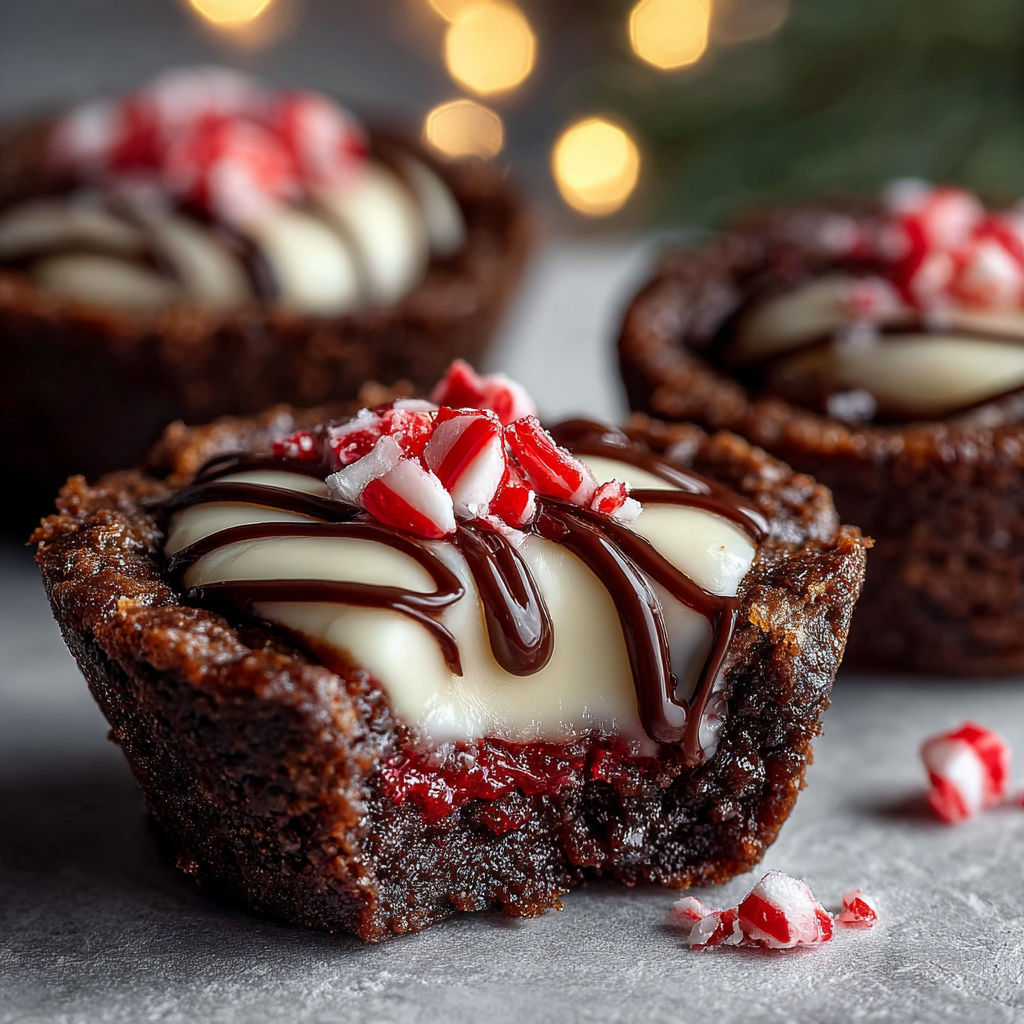 Two chocolate peppermint cookie cups with white frosting.