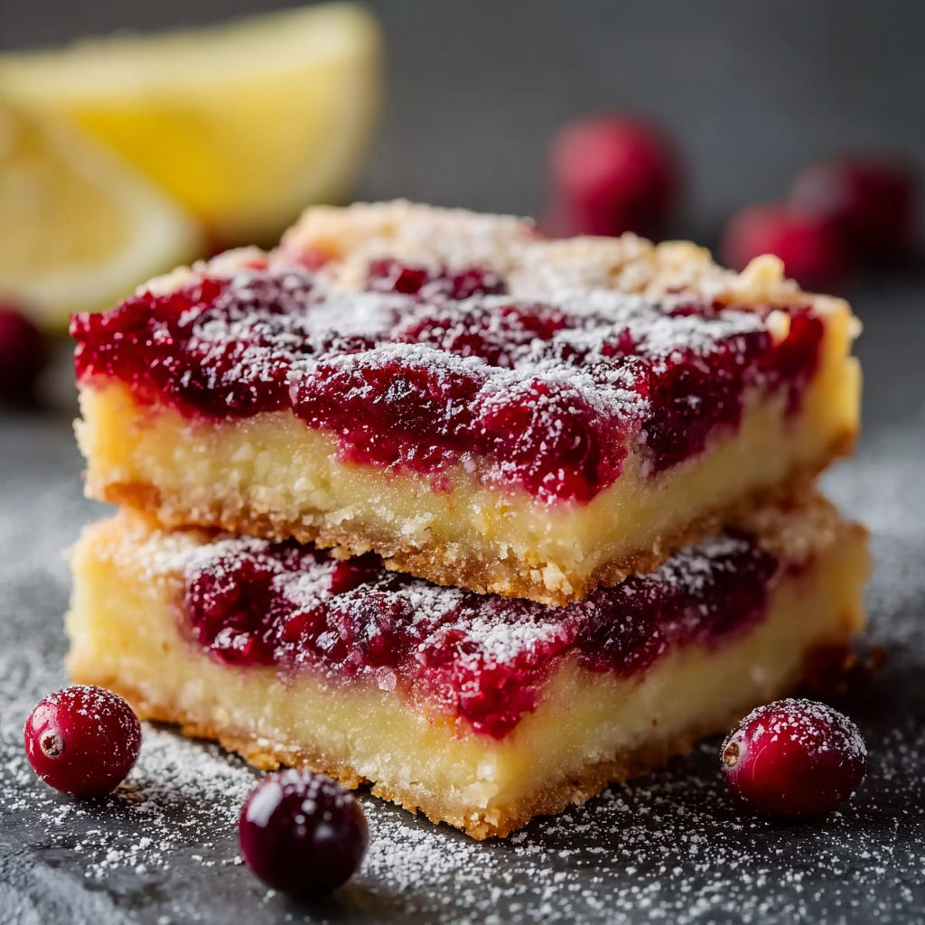 A slice of cranberry lemon bars.