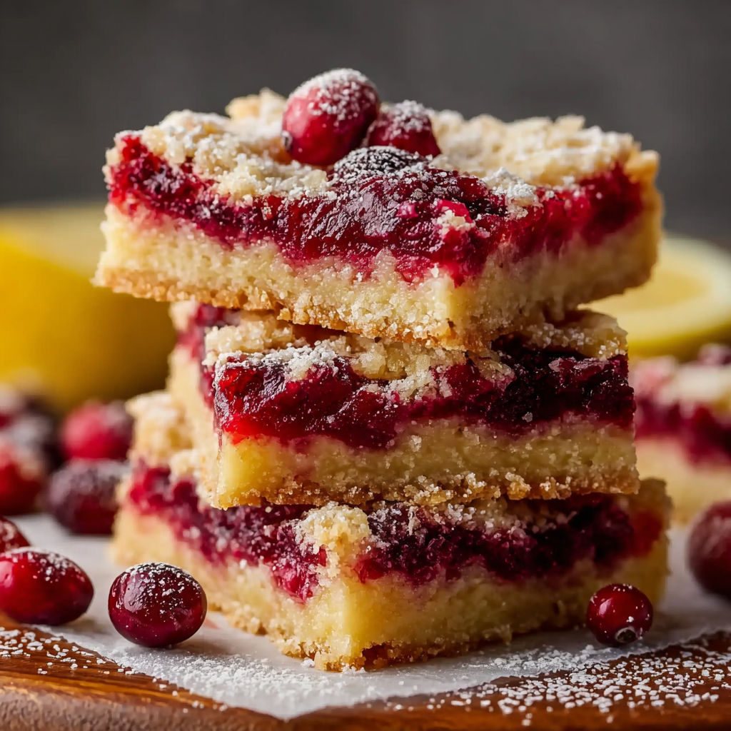 A stack of cranberry lemon bars.