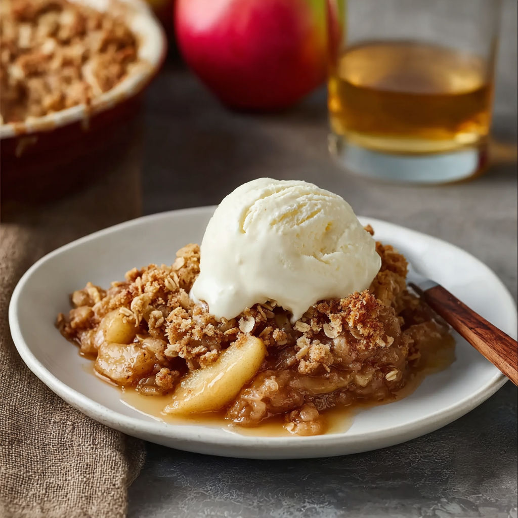A plate of food with a scoop of ice cream on top.