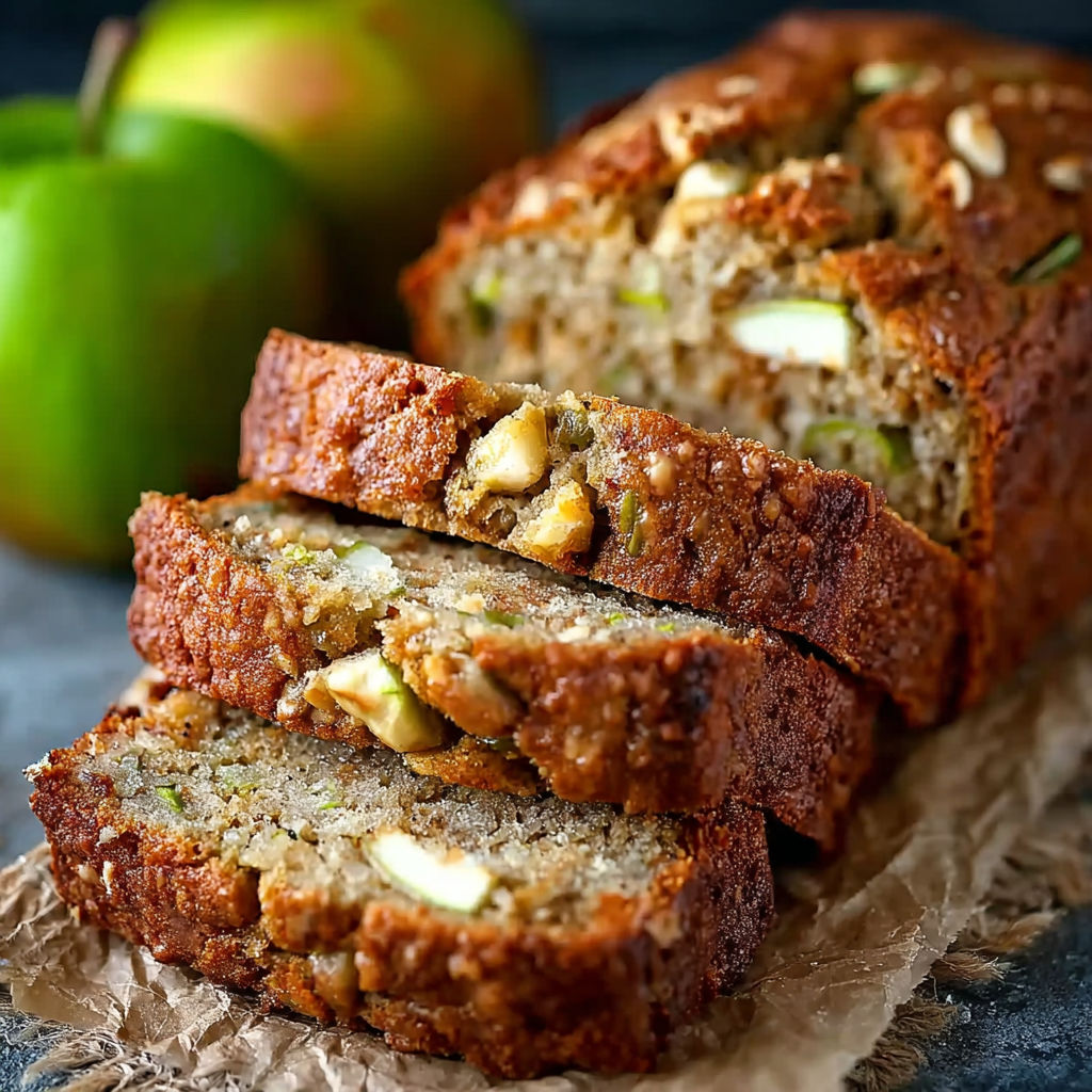 A loaf of Cozy Spiced Apple Zucchini Bread.