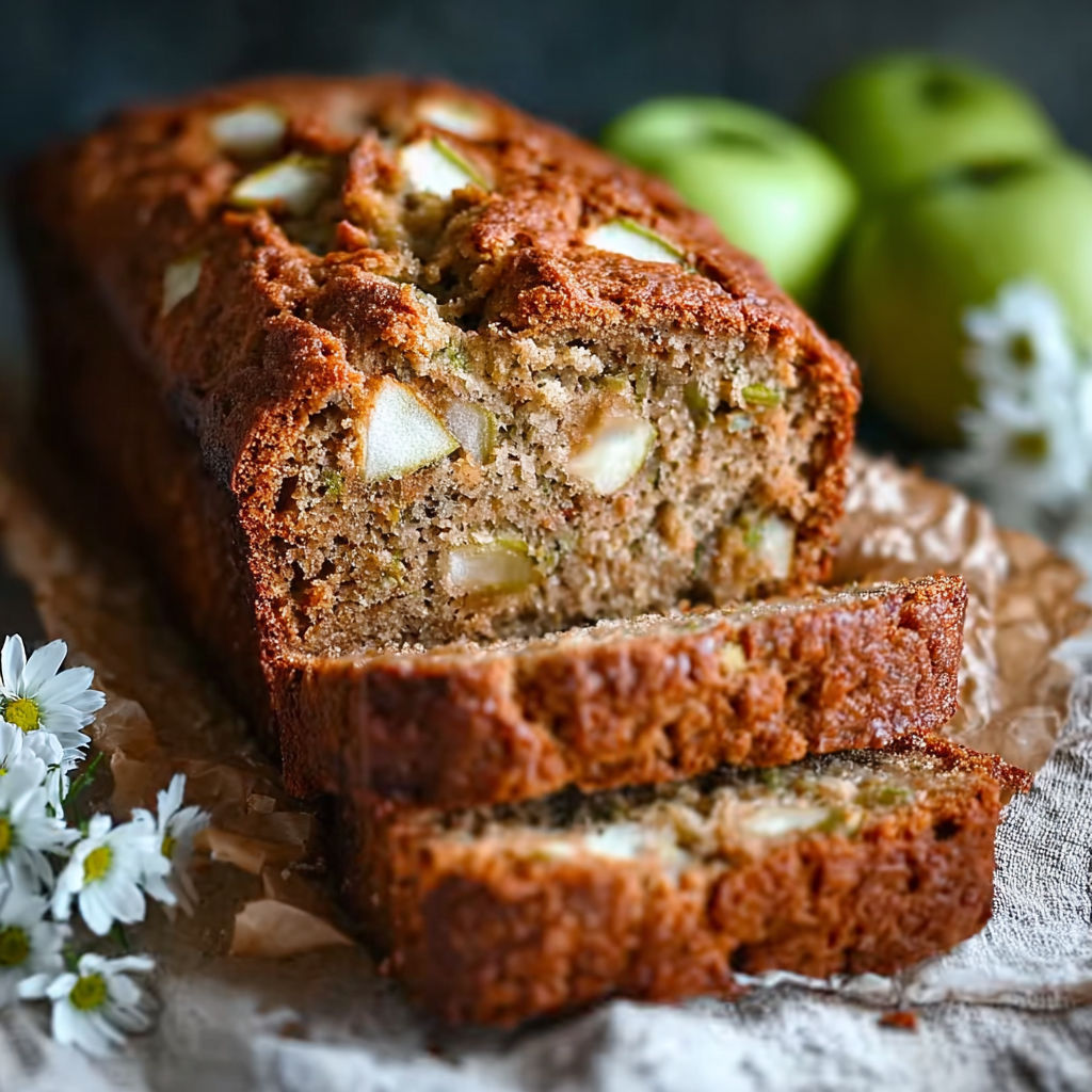 A slice of bread with apples and nuts on top.