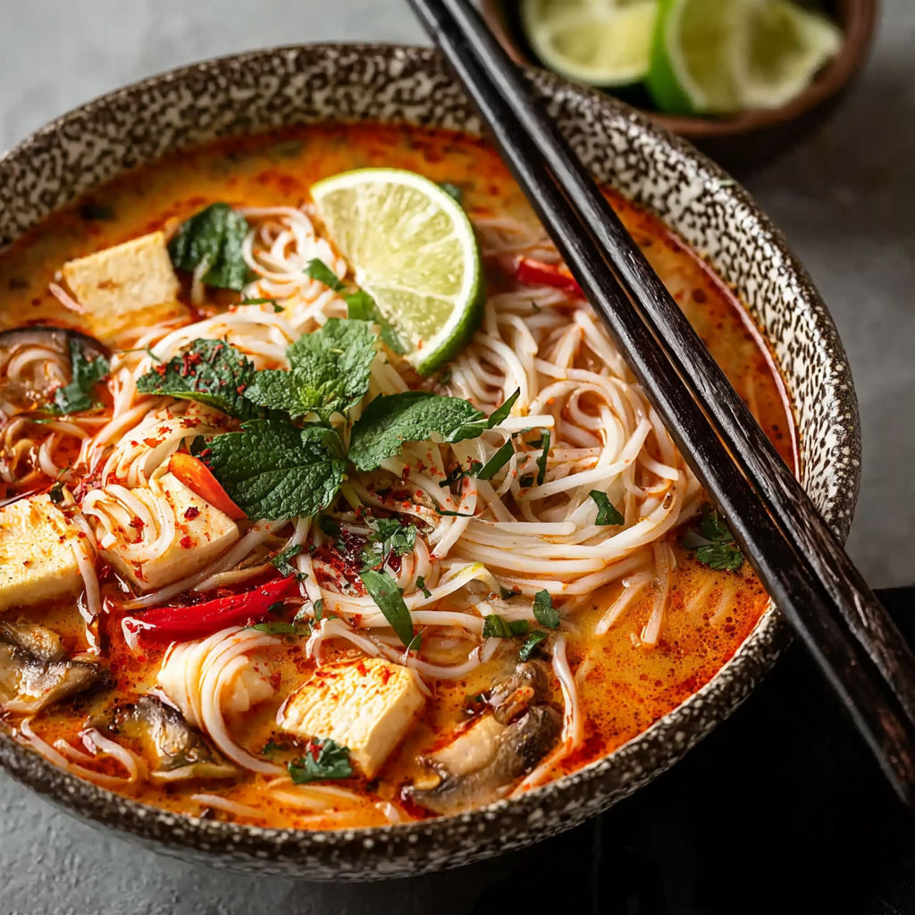 A bowl of soup with noodles and vegetables.