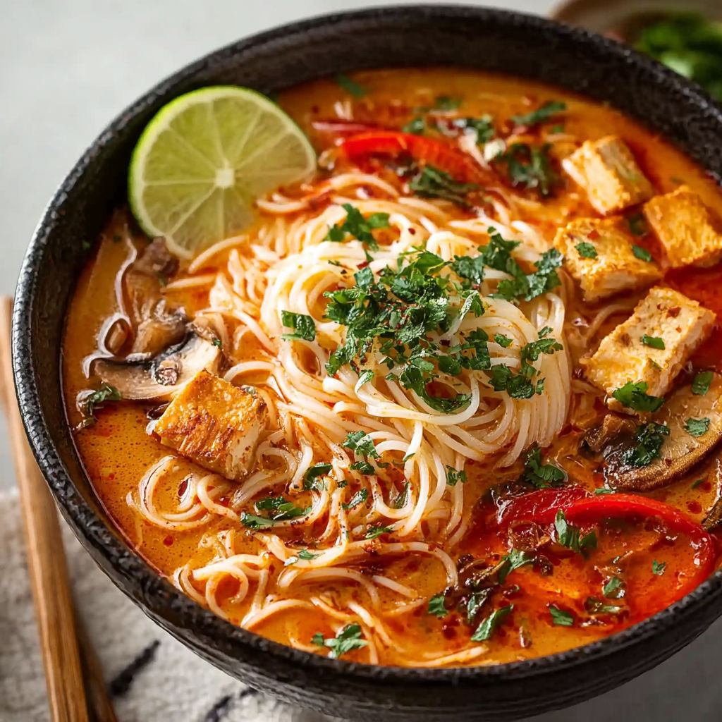A bowl of soup with noodles and vegetables.