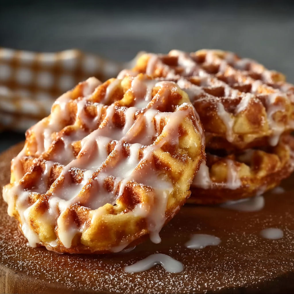 A plate of waffles with powdered sugar on top.